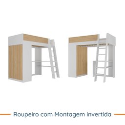 Cama Alta Infantil com Guarda-Roupa Mezzo Branco/Olmo Italiano - 11 Cama Alta Infantil com Guarda-Roupa Mezzo Branco/Olmo Italiano - 11