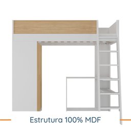 Cama Alta Infantil com Guarda-Roupa Mezzo Branco/Olmo Italiano - 10 Cama Alta Infantil com Guarda-Roupa Mezzo Branco/Olmo Italiano - 10