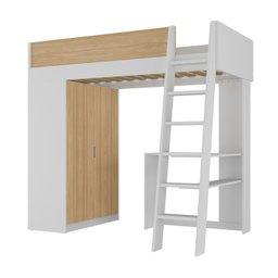 Cama Alta Infantil com Guarda-Roupa Mezzo Branco/Olmo Italiano - 2 Cama Alta Infantil com Guarda-Roupa Mezzo Branco/Olmo Italiano - 2