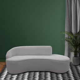 Sofá Curvo 03 Lugares 210cm Braço Direito Eron Bouclê Cinza Claro - CasaePoltrona - 2