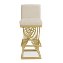 Ver imagem 1 de Banqueta Alta Área Gourmet Cozinha Restaurante Bar Base de Metal Dourado Suede Off White Eli Móveis