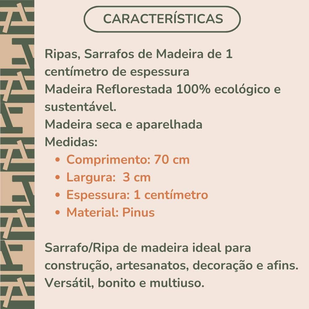 20 Ripas P/ Artesanato Repac Madeiras Pinus 3x1x70cm - 5