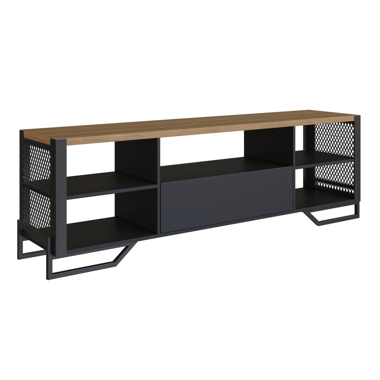 Rack Para TV ate 60 Polegadas Estilo Industrial 180cm em MDP com 1 Gaveta e Laterais Teladas P1017 - 2