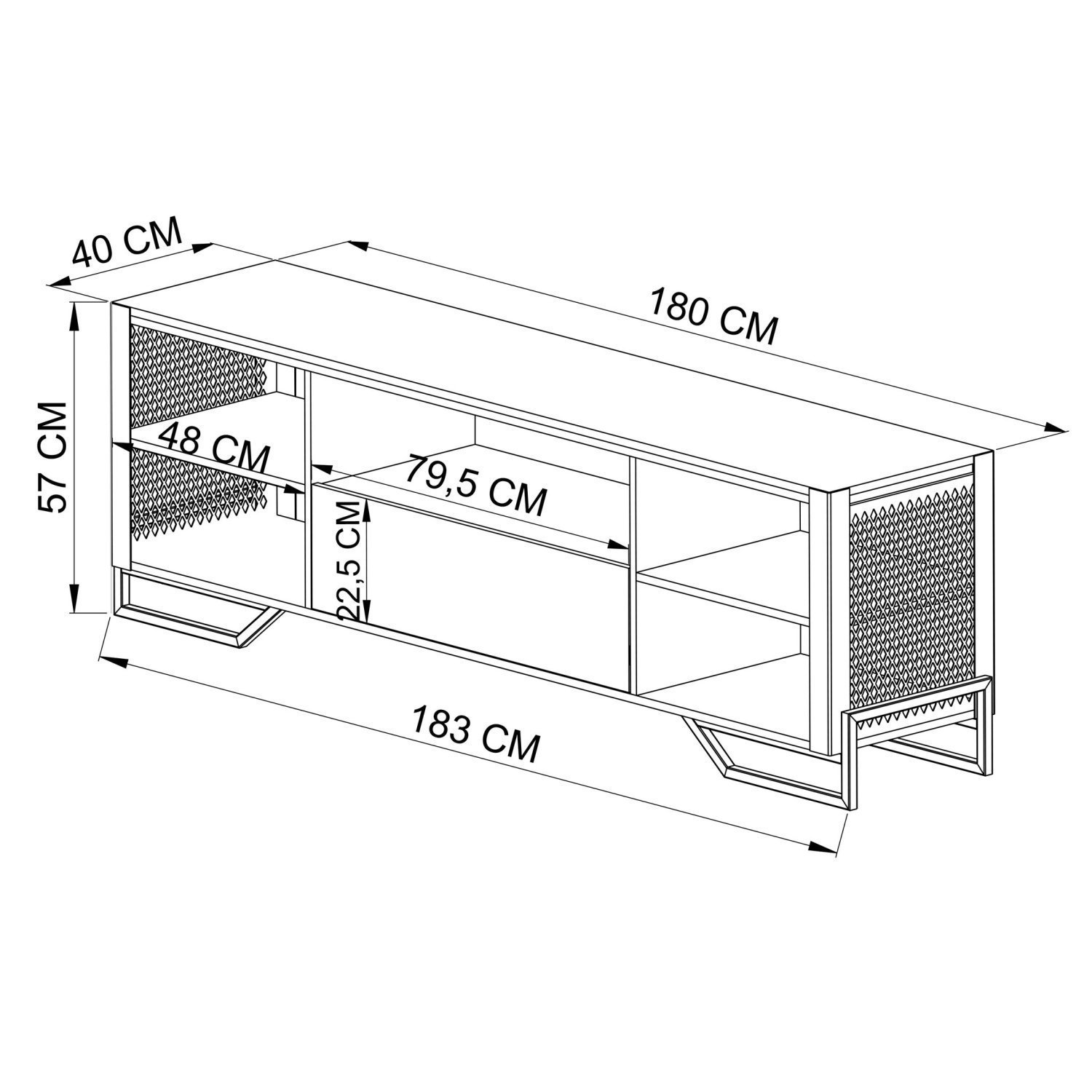 Rack Para TV ate 60 Polegadas Estilo Industrial 180cm em MDP com 1 Gaveta e Laterais Teladas P1017 - 3