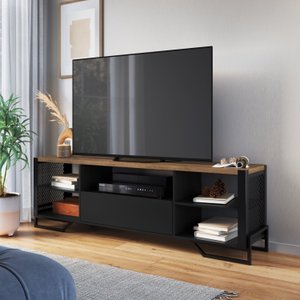Rack Para TV ate 60 Polegadas Estilo Industrial 180cm em MDP com 1 Gaveta e Laterais Teladas P1017
