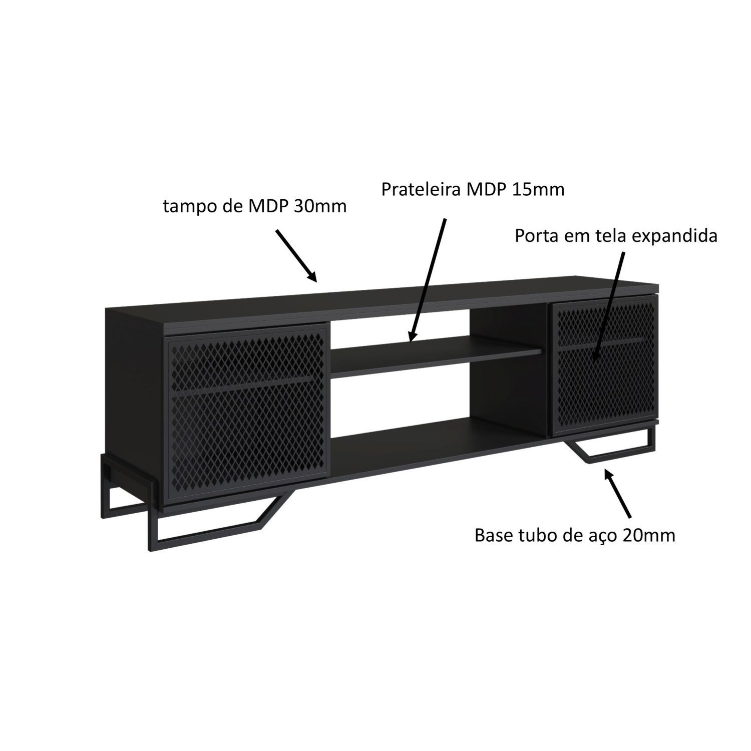 Rack Para TV ate 60 Polegadas Estilo Industrial 180cm em MDP e Portas Teladas P1027 - 5