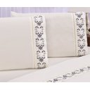 Ver imagem 2 de Jogo lençol Veneza quarto casal Queen bordado 4 peças 2fronha:Palha com Grafite