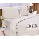 Ver imagem 3 de Jogo lençol Veneza quarto casal Queen bordado 4 peças 2fronha:Palha com Grafite