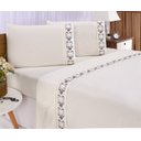 Ver imagem 1 de Jogo lençol Veneza quarto casal Queen bordado 4 peças 2fronha:Palha com Grafite