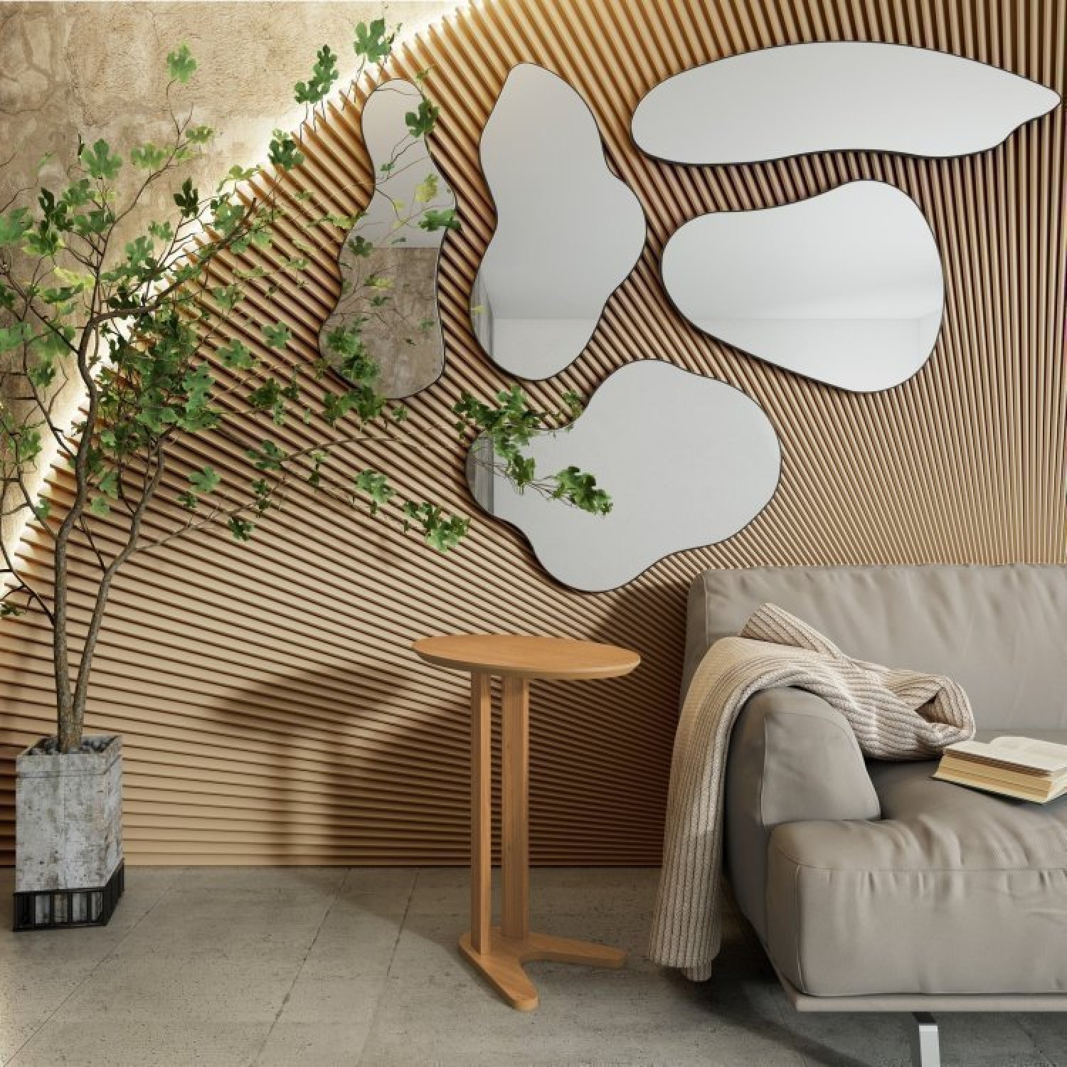 Kit 5 Espelhos Painel Decorativo Orgânico