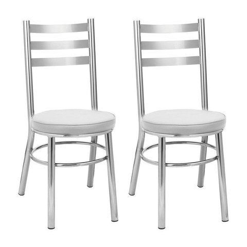 Conjunto 2 Cadeiras para Sala de Jantar Debrum Cromado/Branco
