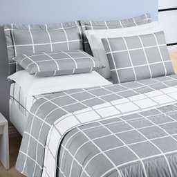Cobre Leito Colcha Casal 3 Peças Micropercal 200 Fios Matelado Dupla Face - Cinza e Branco - 3