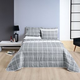 Cobre Leito Colcha Casal 3 Peças Micropercal 200 Fios Matelado Dupla Face - Cinza e Branco - 2