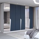 Ver imagem 1 de Guarda-roupa Casal Luxe 2,42 Metros 6 Portas 4 Gavetas com Espelho Branco/azul - Panorama Móveis