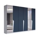 Ver imagem 3 de Guarda-roupa Casal Luxe 2,42 Metros 6 Portas 4 Gavetas com Espelho Branco/azul - Panorama Móveis