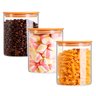 Kit de 3 Potes Herméticos Vidro Tampa Bambu 800ml - 1