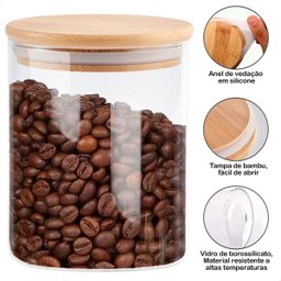 Kit de 3 Potes Herméticos Vidro Tampa Bambu 800ml - 6