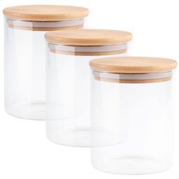 Kit de 3 Potes Herméticos Vidro Tampa Bambu 800ml - 2