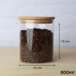Kit de 3 Potes Herméticos Vidro Tampa Bambu 800ml - 3