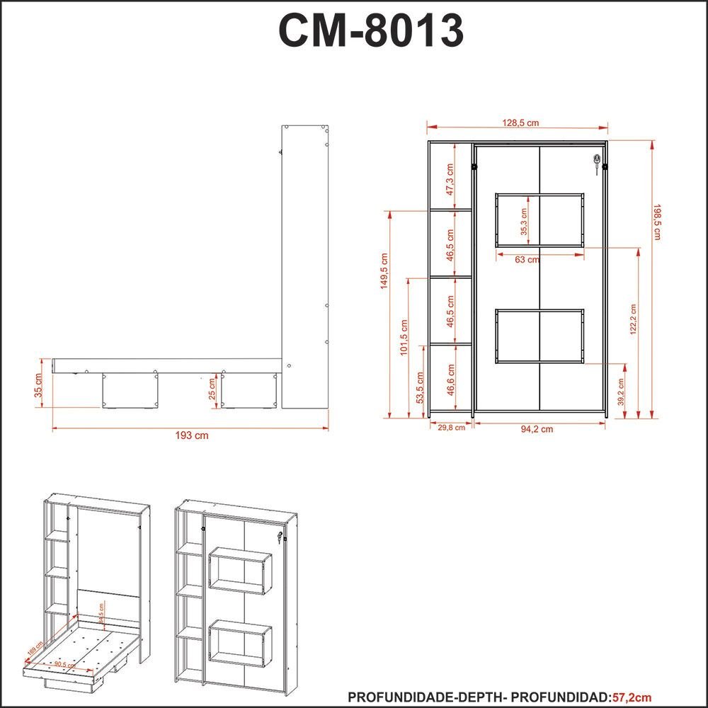 Cama Articulada Tecnomobili Solteiro com Prateleiras Branca CM8013.0001 - 9