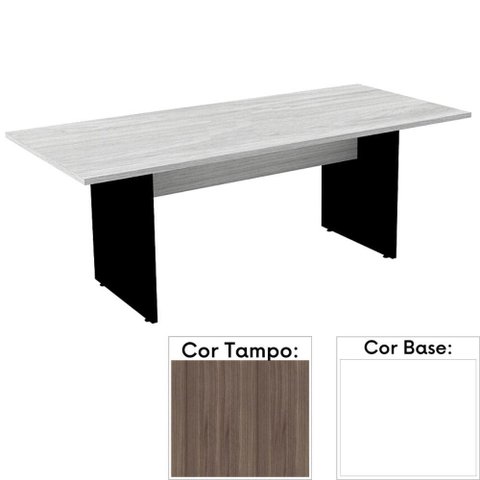Mesa de Reunião Retangular 200x90cm Pé Painel Pe25 em MDP Cor Walnut e Base Branca