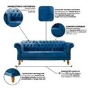 Ver imagem 4 de Sofá 3 Lugares Veludo Azul Chesterfield 200cm Yescasa