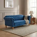 Ver imagem 1 de Sofá 3 Lugares Veludo Azul Chesterfield 200cm Yescasa