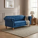 Ver imagem 1 de Sofá 3 Lugares Veludo Azul Chesterfield 200cm Yescasa