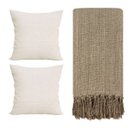 Ver imagem 1 de Kit 2 Capas de Almofada Linho Bege 42x42cm + Manta de Sofá