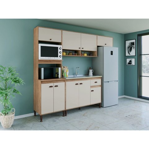Cozinha Torino 9 Portas e 1 Gaveta Mb 9001 Marrom/Mel/Off White