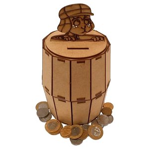 Cofrinho de Moedas Barril Turma do Chaves em Madeira Decor