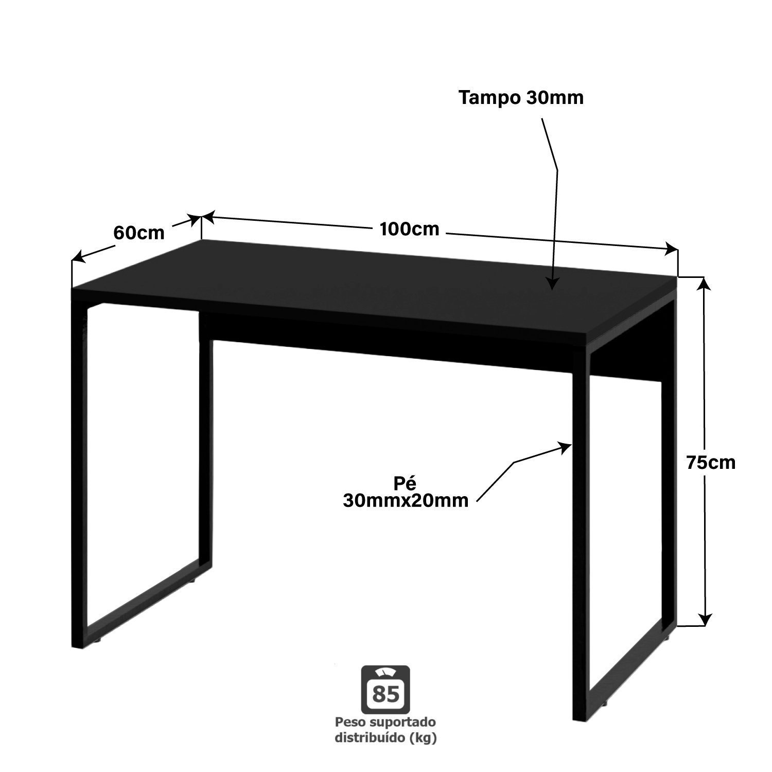 Escrivaninha Mesa Para Escritório Diretor Estilo Industrial 100cm - 4