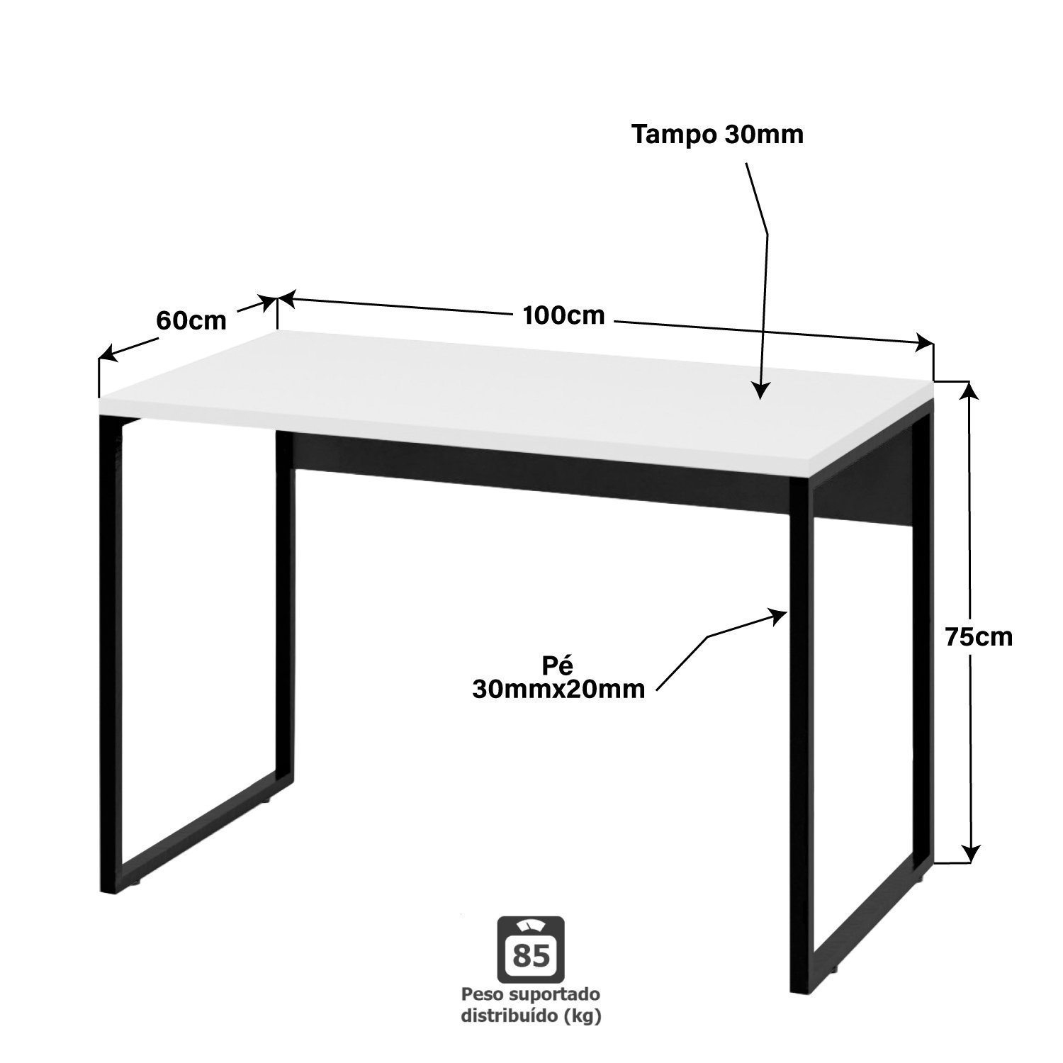 Escrivaninha Mesa Para Escritório Diretor Estilo Industrial 100cm - 4