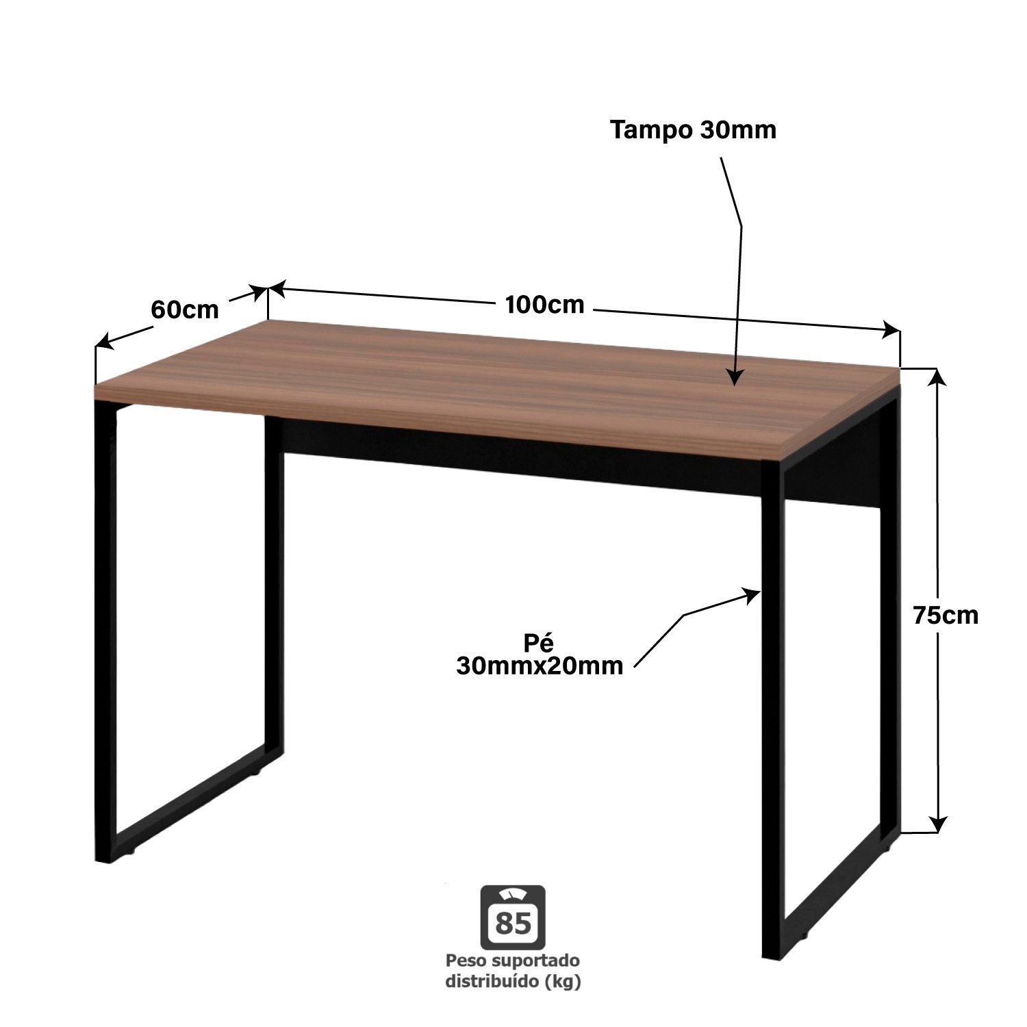 Escrivaninha Mesa Para Escritório Diretor Estilo Industrial 100cm - 4