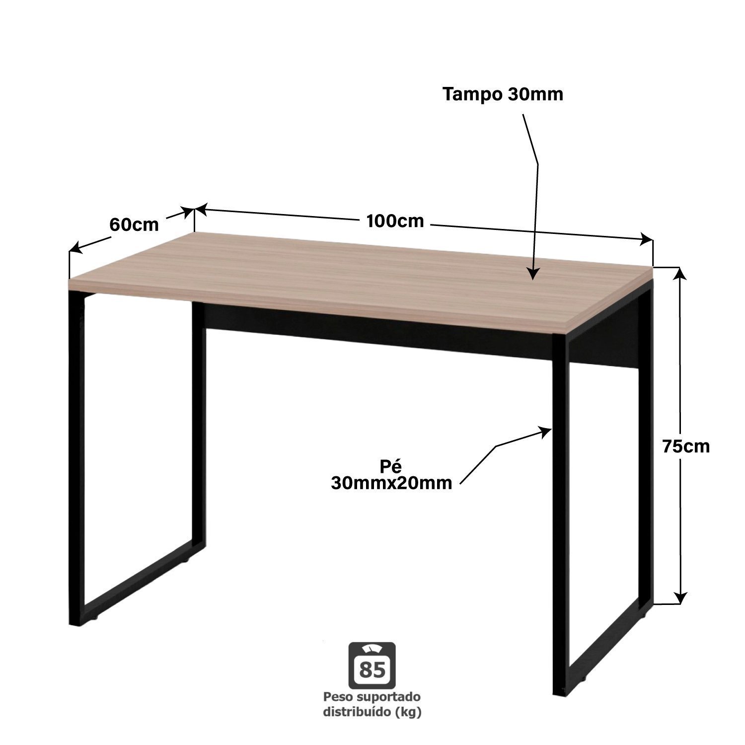 Escrivaninha Mesa Para Escritório Diretor Estilo Industrial 100cm - 4