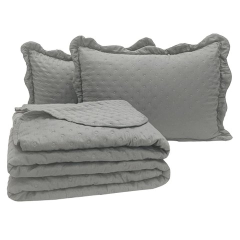 Kit Cobre Leito Colcha Diplomata King Dupla Face 3 Peças - Cinza