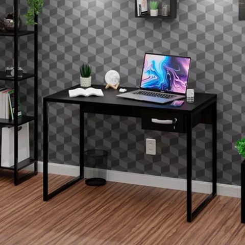 Mesa de Escritório Escrivaninha 1 Gaveta 100cm Industrial Preto
