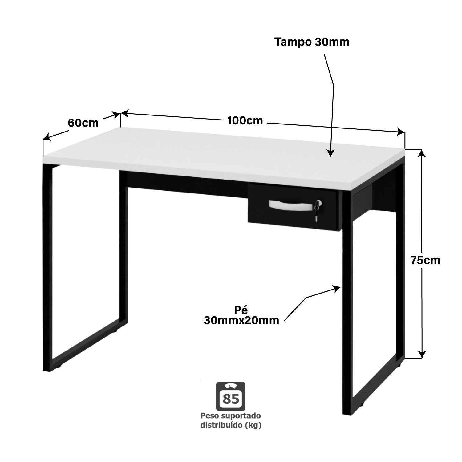 Mesa De Escritório Escrivaninha Industrial 1 Gaveta 100cm - 4