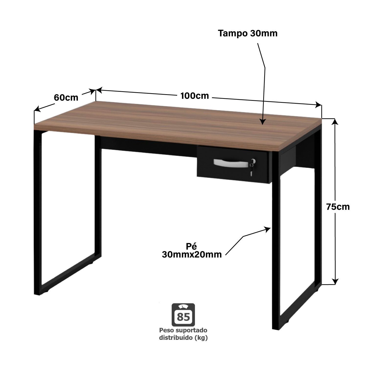 Mesa De Escritório Escrivaninha Industrial 1 Gaveta 100cm - 4