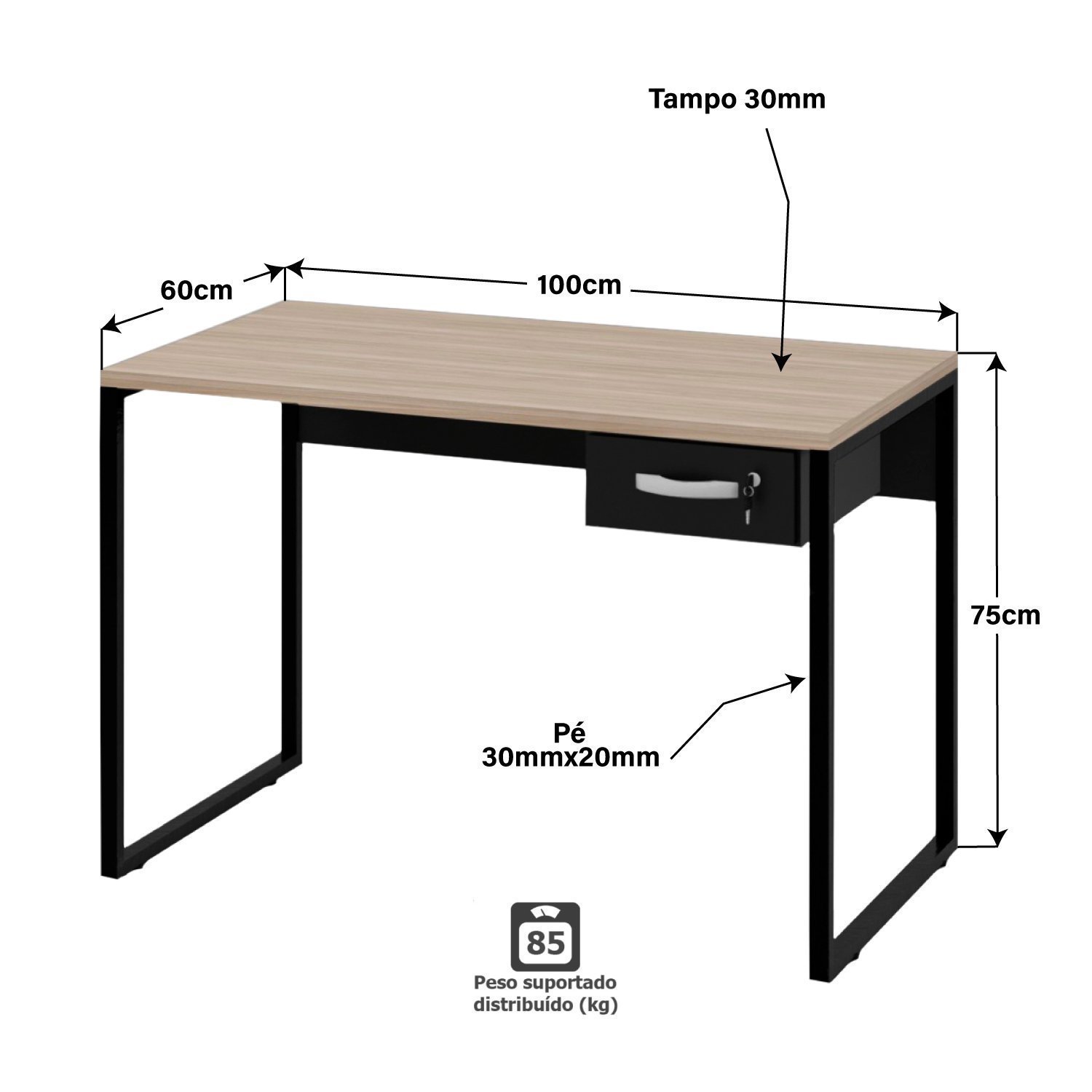 Mesa De Escritório Escrivaninha Industrial 1 Gaveta 100cm - 4