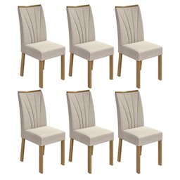 Conjunto 6 Cadeiras Apogeu Amêndoa/Linho Bege - Móveis Lopas - 1