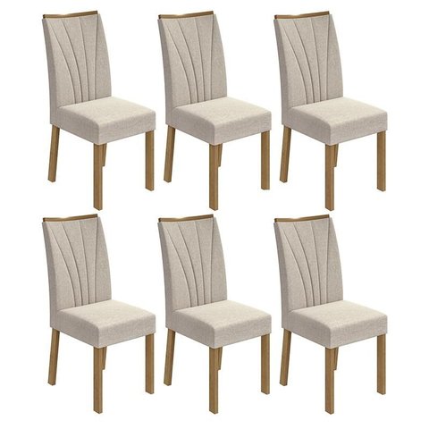 Conjunto 6 cadeiras Apogeu Amêndoa/linho Bege - Móveis Lopas