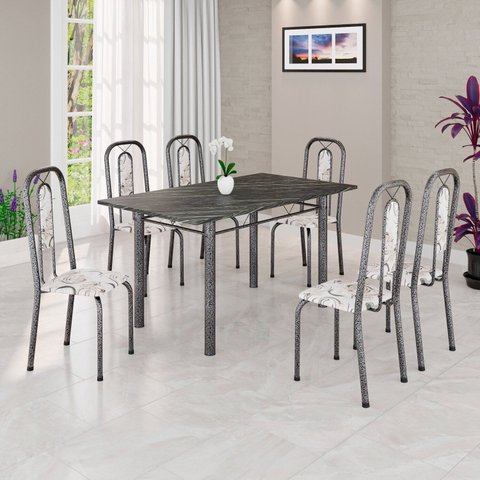 Conjunto Sala de Jantar com 6 Cadeiras Lívia Arabesco/Prata