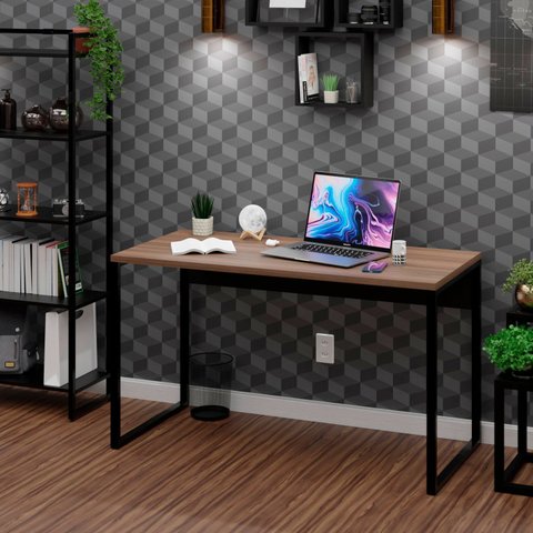 Escrivaninha Mesa Escritório Diretor Estilo 135cm Industrial Nogal Marrom