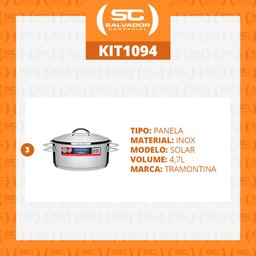 KIT - 3 Panelas Aço Inox Fundo Triplo Solar 4,7L PIT 1 - Tramontina - 2