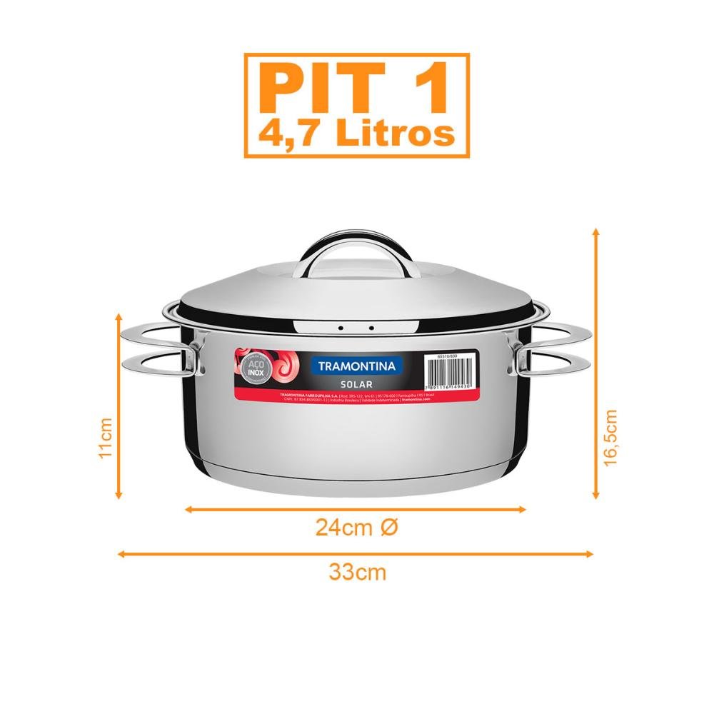 KIT - 3 Panelas Aço Inox Fundo Triplo Solar 4,7L PIT 1 - Tramontina - 3