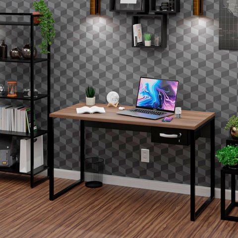 Escrivaninha Mesa Escritório Diretor 135cm Industrial Nogal Marrom