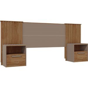 Cabeceira de Cama Extensível 2 Mesas com Gaveta Ripado 140/193 Lucius Casal Queen King Buriti/fendi