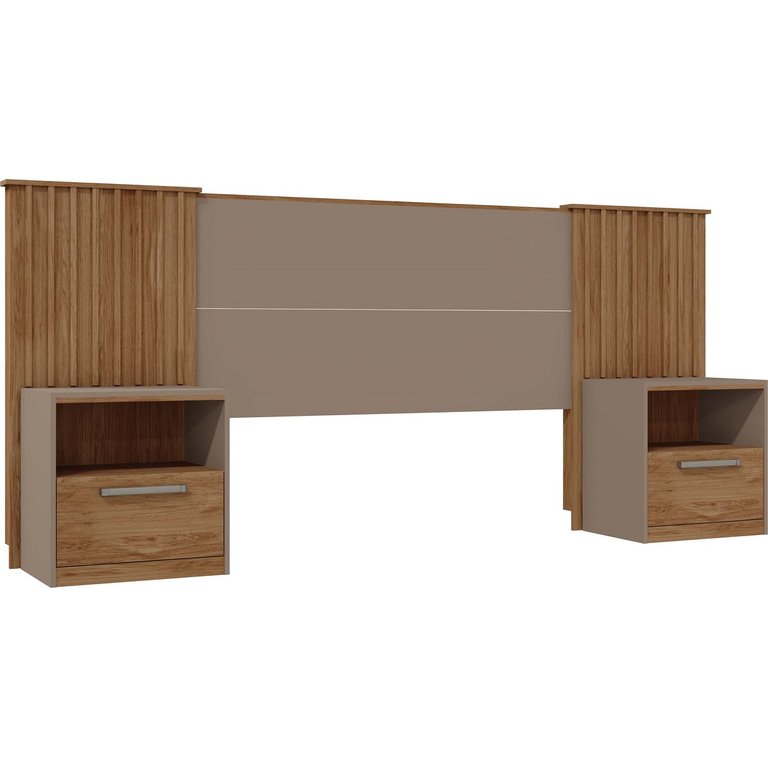Cabeceira de Cama Extensível 2 Mesas com Gaveta Ripado 140/193 Lucius Casal Queen King Buriti/fendi