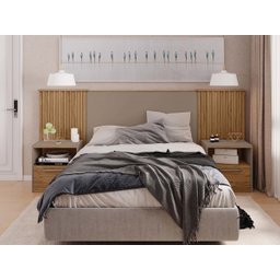 Cabeceira de Cama Extensível 2 Mesas com Gaveta Ripado 140/193 Lucius Casal Queen King Buriti/fendi - 2